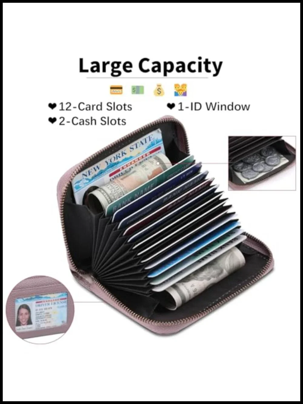 RFID Blocking Leather Compact Card Holder with ID Window